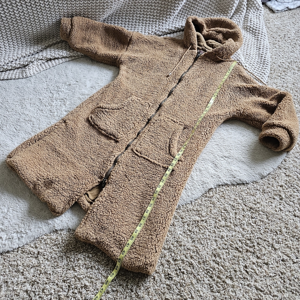 Free People Hooded Cassie Teddy Duster Coat Cinnamon - Picture 8 of 9